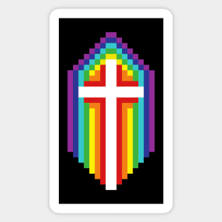 Rainbow Cross - White on Black Sticker